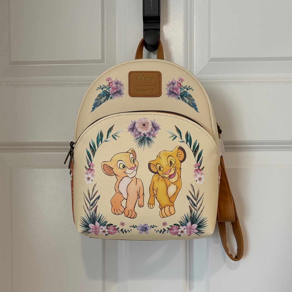 Loungefly Cream Floral Lion King Simba & Nala Mini Backpack